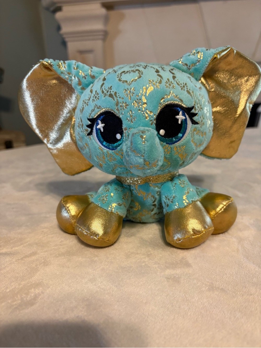 Gund Teal and Gold Floral Elephant Plush